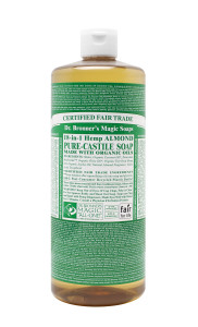 All-natural castile soap is great for routine cleaning in the kitchen and bathroom. Dr. Bronner's brand is made with USDA Organic oils, and is Certified Fair Trade.